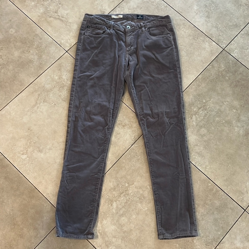AG Adriano Goldschmied The Stilt Gray Corduroy Distressed Pant Size 29